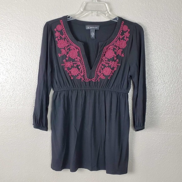 INC Black Embroidered Empire Boho Top S - Picture 1 of 5